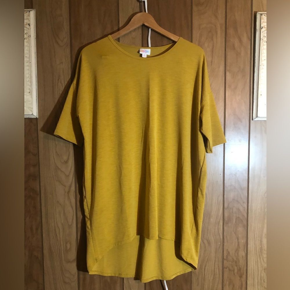 LuLaRoe hi-lo mustard yellow tshirt. Size medium